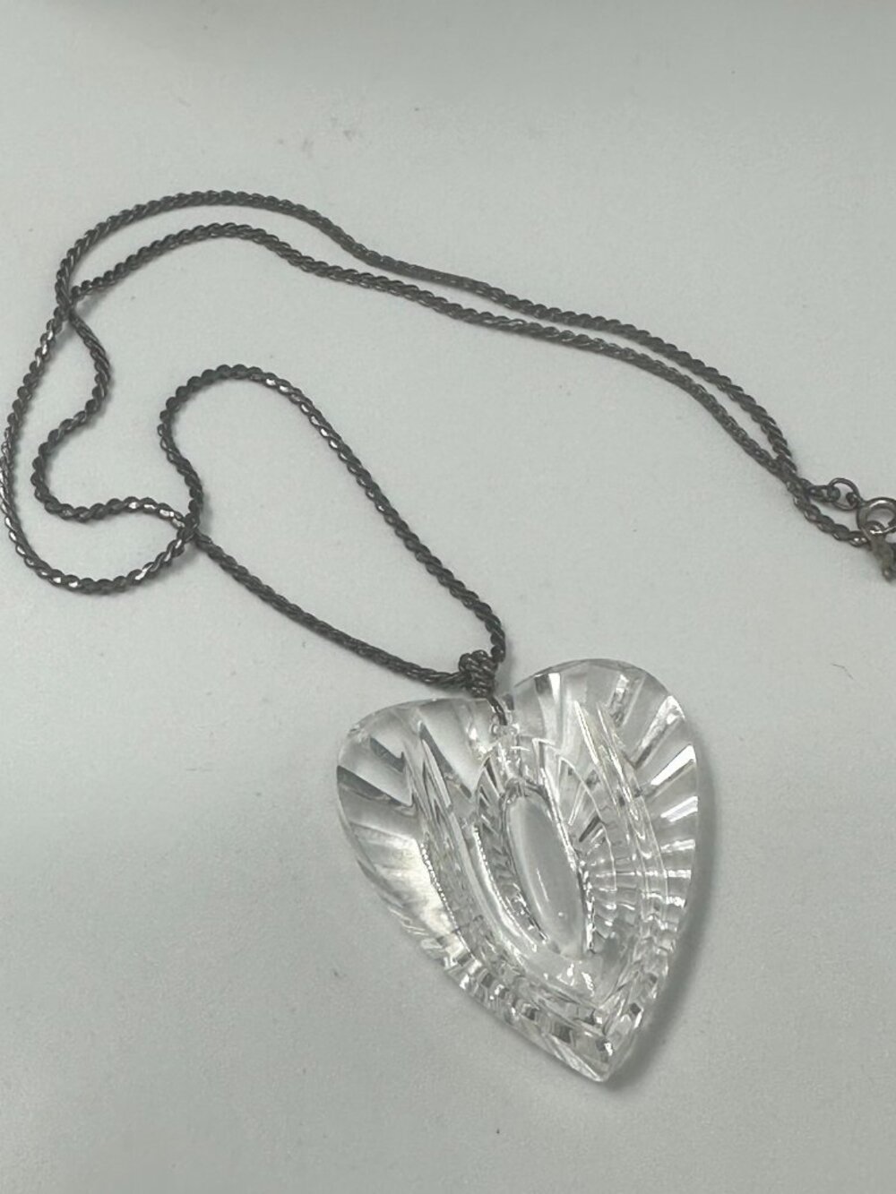 Vintage Waterford Glass Heart Necklace Sterling Silver Chain Chunky Statement - Picture 5 of 9